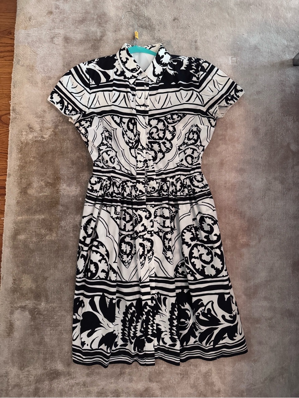 Oscar de la Renta Black and White Button-Front Printed Dress
